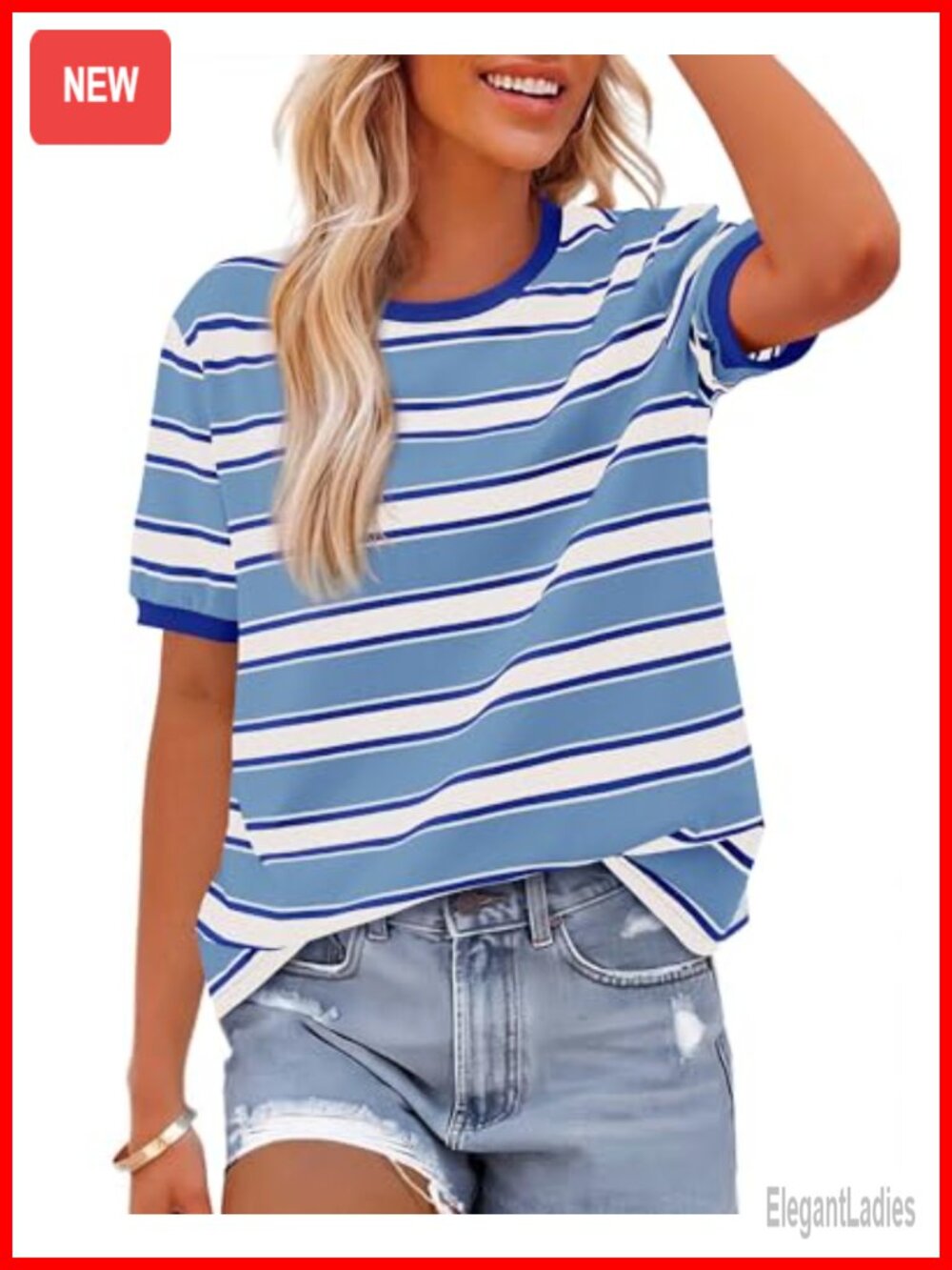 Women's Summer Striped Short Sleeve Crew Neck Loose Fit T-Shirt